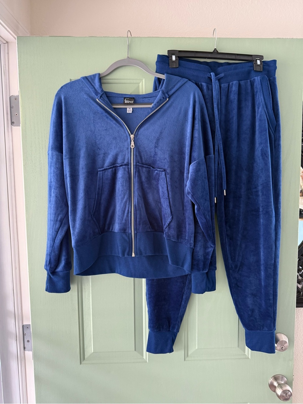 Felina Navy Velour Zip-Up Hoodie and pants